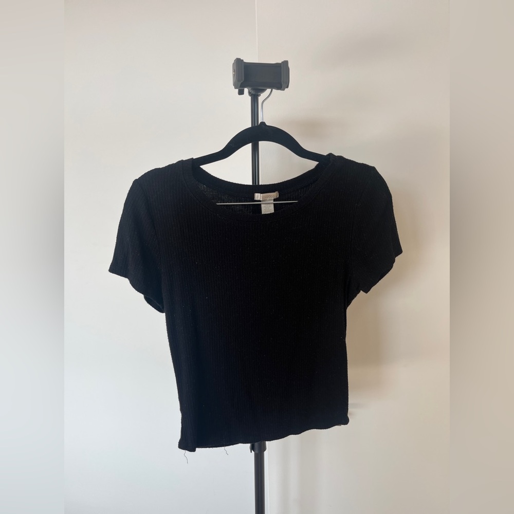 BOZZOLO CROPPED RIBBED TEE (Black, M)